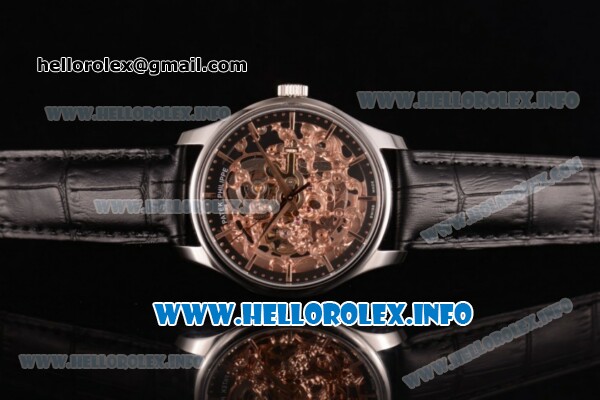 Patek Philippe Complicated Skeleton Asia Automatic Steel Case with Skeleton Dial and Black Leather Strap (GF) - Click Image to Close